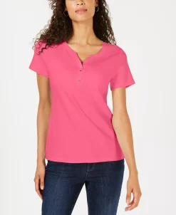 Karen Scott Hort Sleeve Henley Top, Created For Macy's -Anne Klein Sales Store 11250884 fpx