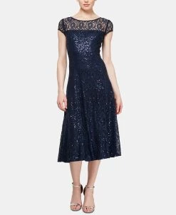 SL Fashions Equined Lace Midi Dress