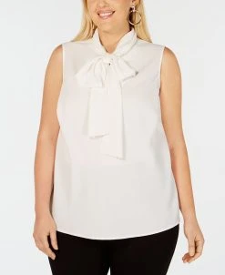Bar III Trendy Plus Size Bow-Neck Blouse, Created For Macy's