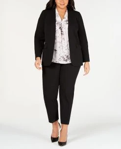 Bar III Trendy Plus Size Open-Front Jacket, Printed Blouse & Straight-Leg Pants, Created For Macy's
