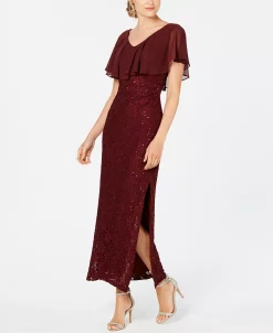 Connected Sequined Lace Chiffon Overlay Gown