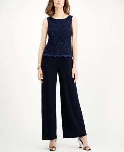 Connected Embellished Lace-Overlay Jumpsuit