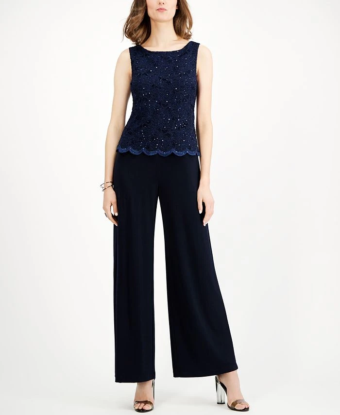 Connected Embellished Lace-Overlay Jumpsuit 1 Connected Embellished Lace-Overlay Jumpsuit