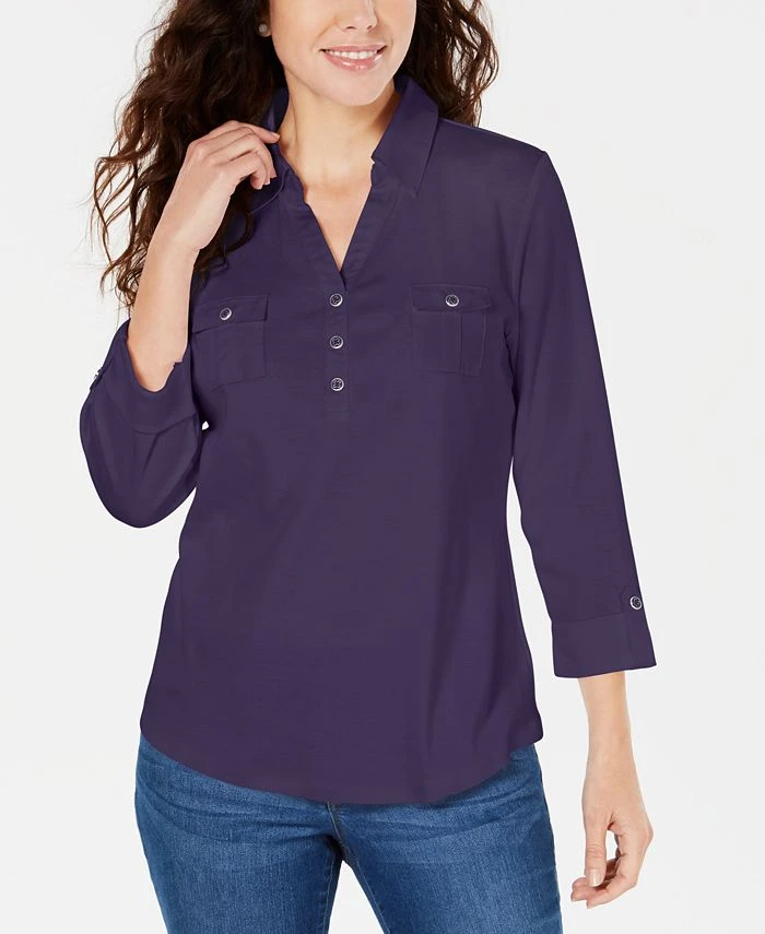 Karen Scott 3/4-Sleeve Woven Shirt, Created For Macy's 1 Karen Scott 3/4-Sleeve Woven Shirt, Created For Macy's
