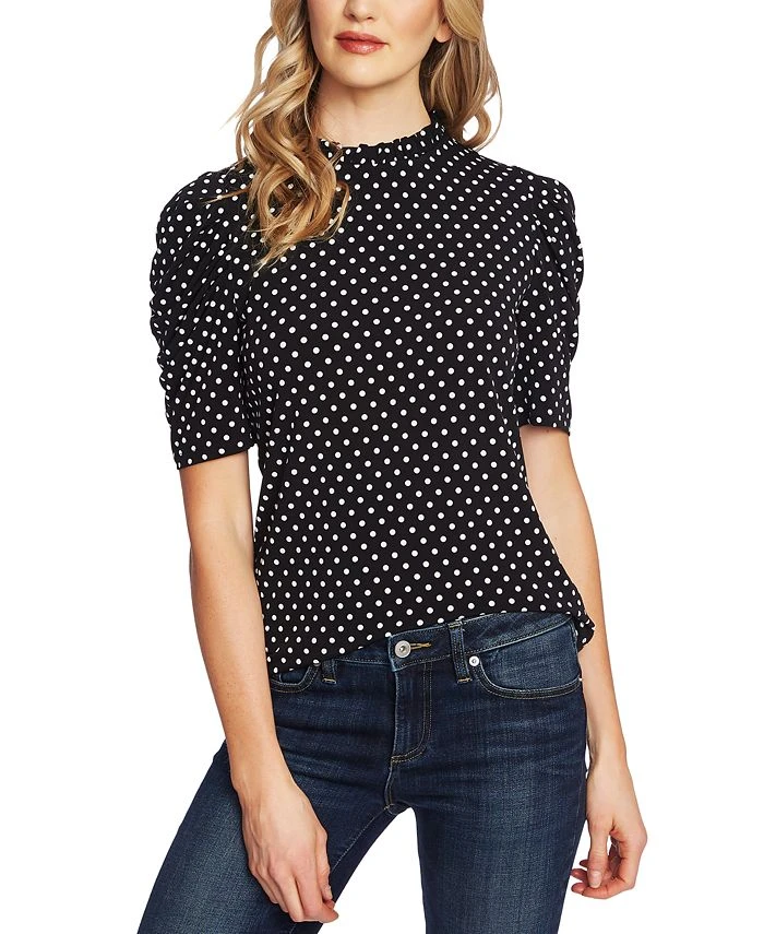 CeCe Ruched Polka-Dot Top 1 CeCe Ruched Polka-Dot Top