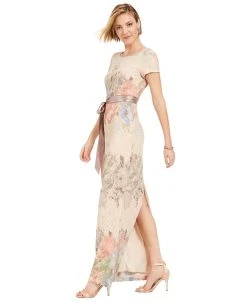 Adrianna Papell Women's Floral-Print Short Sleeve Column Gown -Anne Klein Sales Store 14517737 fpx
