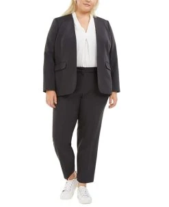 Bar III Plus Size Open-Front Blazer, V-Neck Blouse & Ankle Pants, Created For Macy's