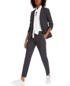 Bar III Women's Collarless Open-Front Jacket, Bow-Neck Blouse & Straight-Leg Pants, Created For Macy's