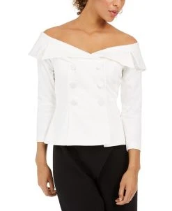 Adrianna Papell Double-Breasted Off-The-Shoulder Top