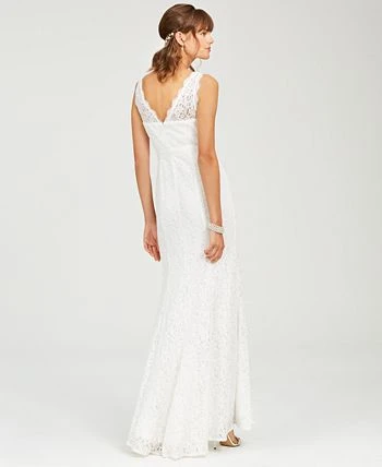 Adrianna Papell Women's Lace V-Neck Satin Sash Gown 2 Adrianna Papell Women's Lace V-Neck Satin Sash Gown - Image 2