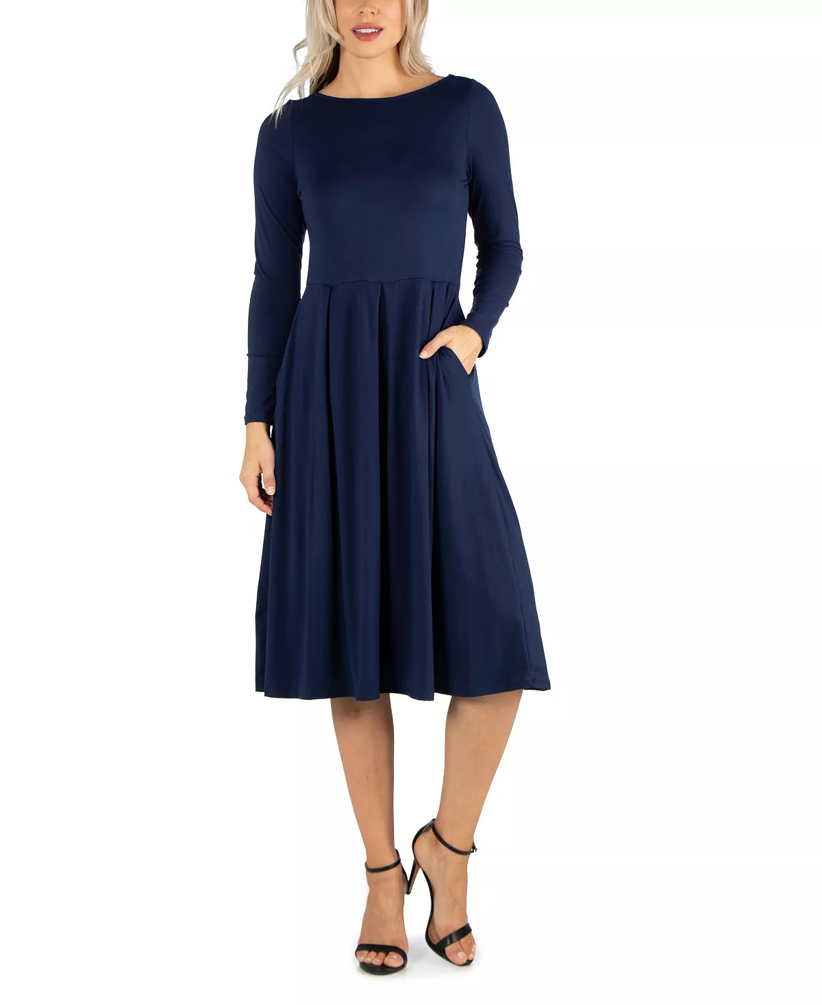 24Seven Comfort Apparel Women's Midi Length Fit And Flare Pocket Dress 1 24Seven Comfort Apparel Women's Midi Length Fit And Flare Pocket Dress