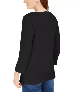 Karen Scott Cotton Henley V-Neck Top, Created For Macy's -Anne Klein Sales Store 15656062 fpx