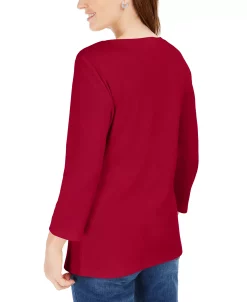 Karen Scott Cotton Henley V-Neck Top, Created For Macy's -Anne Klein Sales Store 15656070 fpx