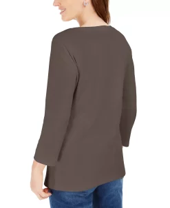 Karen Scott Cotton Henley V-Neck Top, Created For Macy's -Anne Klein Sales Store 15656074 fpx