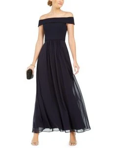 Adrianna Papell Off-The-Shoulder Chiffon Gown