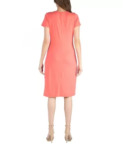 24Seven Comfort Apparel Faux Wrap Over Dress With Cap Sleeves -Anne Klein Sales Store 17109855 fpx