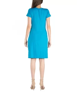 24Seven Comfort Apparel Faux Wrap Over Dress With Cap Sleeves -Anne Klein Sales Store 17109860 fpx