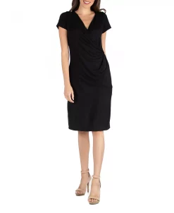 24Seven Comfort Apparel Faux Wrap Over Dress With Cap Sleeves -Anne Klein Sales Store 17111425 fpx