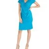 24Seven Comfort Apparel Faux Wrap Over Dress With Cap Sleeves