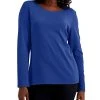 Karen Scott Long Sleeve Cotton Scoop-Neckline Top, Created For Macy's