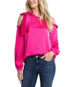 CeCe Womne's Ruffled One-Shoulder Long Sleeve Bow Blouse