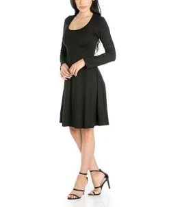 24Seven Comfort Apparel Women's Classic Long Sleeve Flared Mini Dress -Anne Klein Sales Store 18258704 fpx