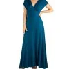 24Seven Comfort Apparel Women's Cap Sleeve V Neck Maxi Dress