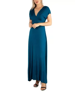 24Seven Comfort Apparel Women's Cap Sleeve V Neck Maxi Dress -Anne Klein Sales Store 18258993 fpx