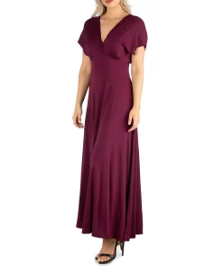 24Seven Comfort Apparel Women's Cap Sleeve V Neck Maxi Dress -Anne Klein Sales Store 18258996 fpx