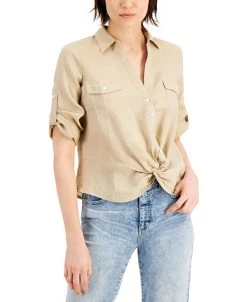 INC International Concepts Women's Linen Twist-Hem Blouse, Created For Macy's