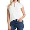 CeCe Women's Short Sleeve Pin-tuck Ruffled Button-up Blouse