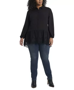 Vince Camuto Women's Plus Size Long Sleeve Peplum Tunic With Lace -Anne Klein Sales Store 18403997 fpx