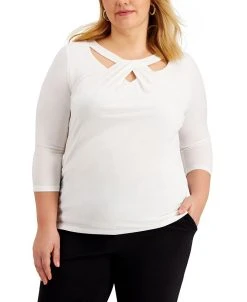 Kasper Plus Size Twist-Neck Top