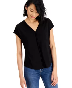 Bar III Women's Seamed V-Neck Top, Created For Macy's -Anne Klein Sales Store 18519175 fpx