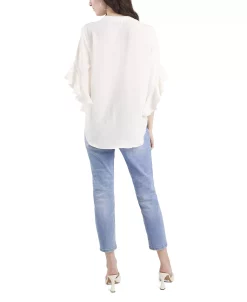 Vince Camuto Women's Ruffle Sleeve Henley Blouse 16 Vince Camuto Women's Ruffle Sleeve Henley Blouse -Anne Klein Sales Store 18546789 fpx