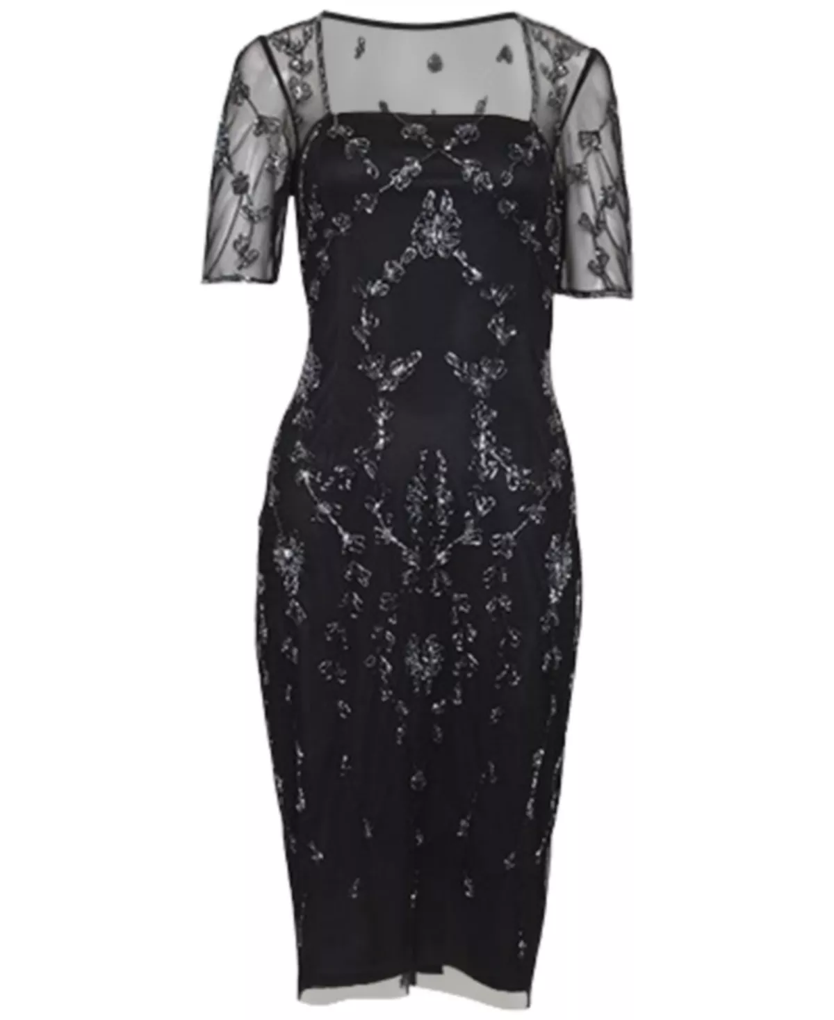 Papell Studio Mesh-Sleeve Beaded Dress 3 Papell Studio Mesh-Sleeve Beaded Dress - Image 3