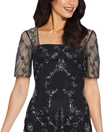Papell Studio Mesh-Sleeve Beaded Dress 2 Papell Studio Mesh-Sleeve Beaded Dress - Image 2