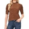 CeCe Women's Puff-Sleeve Mock Neck Short Sleeve Knit Top