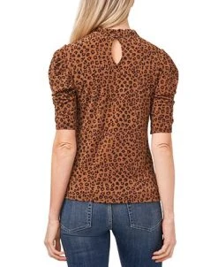 CeCe Women's Puff-Sleeve Mock Neck Short Sleeve Knit Top -Anne Klein Sales Store 18738559 fpx