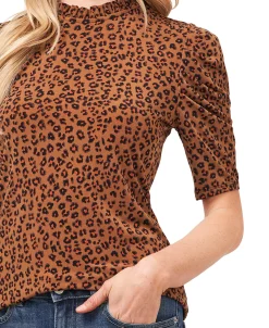 CeCe Women's Puff-Sleeve Mock Neck Short Sleeve Knit Top -Anne Klein Sales Store 18738561 fpx