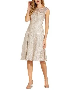 Adrianna Papell Embroidered A-Line Dress