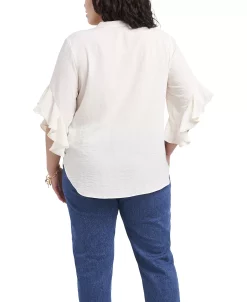 Vince Camuto Plus Size Ruffle Sleeve Henley Blouse -Anne Klein Sales Store 18933595 fpx