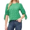 CeCe Women's Printed Tie-Sleeve Elbow Sleeve Blouse