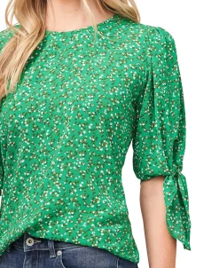 CeCe Women's Printed Tie-Sleeve Elbow Sleeve Blouse -Anne Klein Sales Store 18954214 fpx