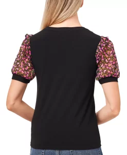 CeCe Women's Short Sleeve Floral Puff-Sleeve Knit Top 6 CeCe Women's Short Sleeve Floral Puff-Sleeve Knit Top -Anne Klein Sales Store 18962828 fpx