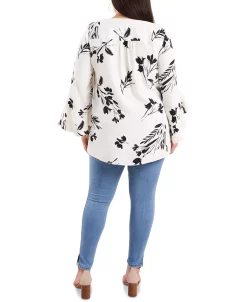 Vince Camuto Plus Size Flutter Sleeve Floral Whisps V-Neck Tunic -Anne Klein Sales Store 19008591 fpx