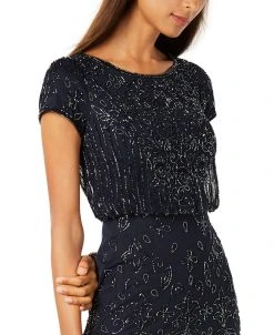 Adrianna Papell Women's Beaded Short-Sleeve Sheer-Overlay Gown -Anne Klein Sales Store 19076539 fpx