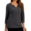 Karen Scott Cotton Henley V-Neck Top, Created For Macy's