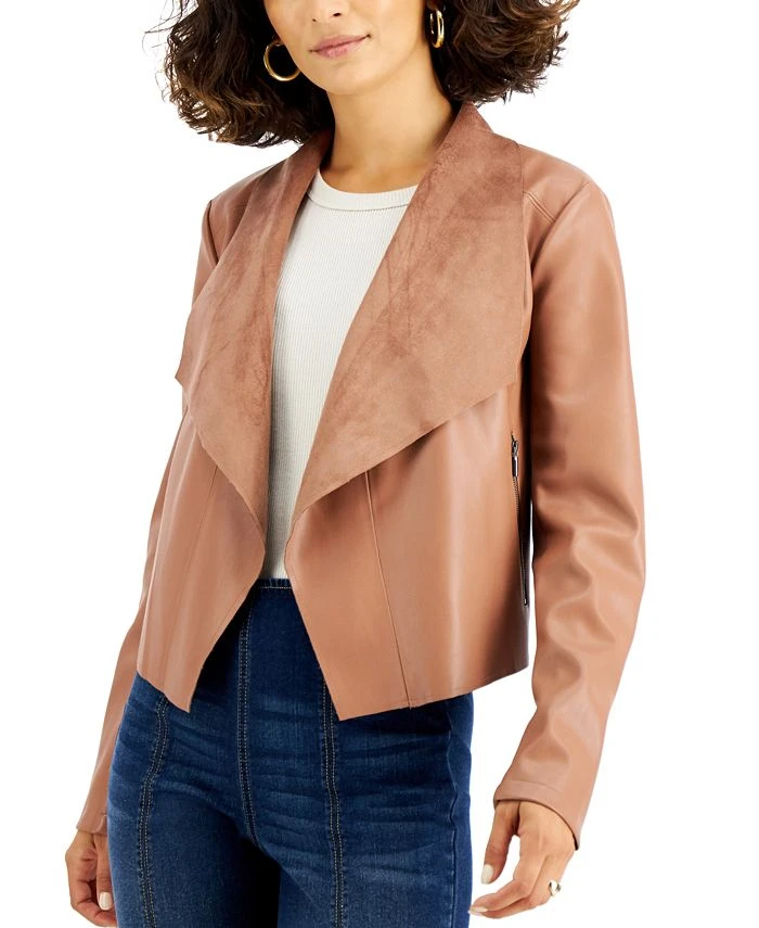 Bar III Women's Faux-Leather Flyaway Jacket, Created For Macy's 1 Bar III Women's Faux-Leather Flyaway Jacket, Created For Macy's