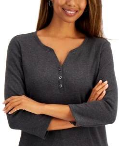 Karen Scott Cotton Henley V-Neck Top, Created For Macy's -Anne Klein Sales Store 19271586 fpx
